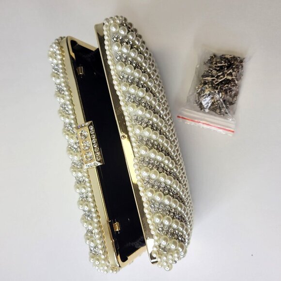 Pearl and Rhinestone Clutch Purse Pearl Evening Bag Pearl Wedding Purse - Picture 2 of 13